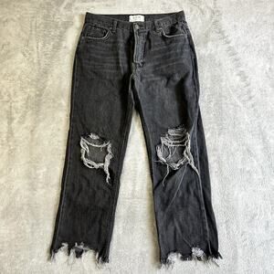 Free People Distressed Black Straight-Leg Jeans  27 Grunge